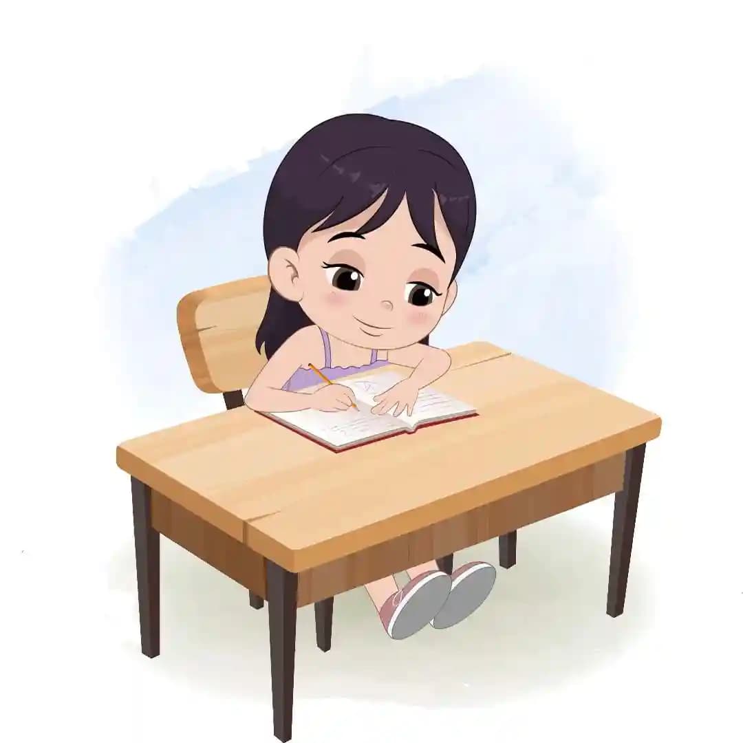 An adorable girl doing homework animated vector cartoon character AKA Jane