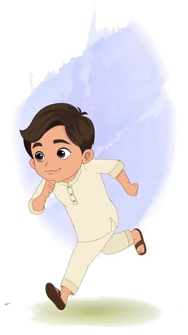A boy in kurta pajama running animated vector cartoon character AKA Aryan