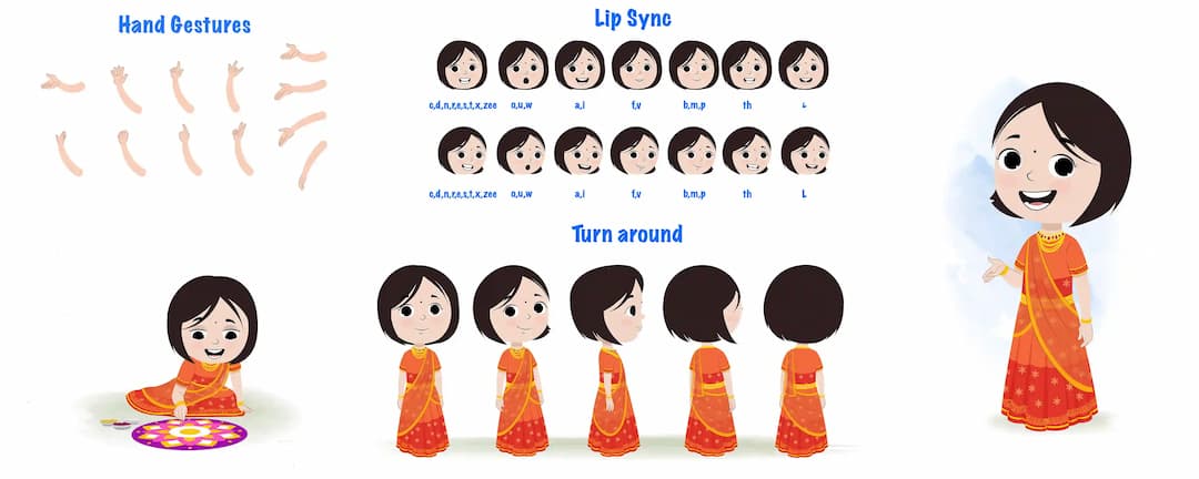 little girl cartoon character construction/model sheet aka tia