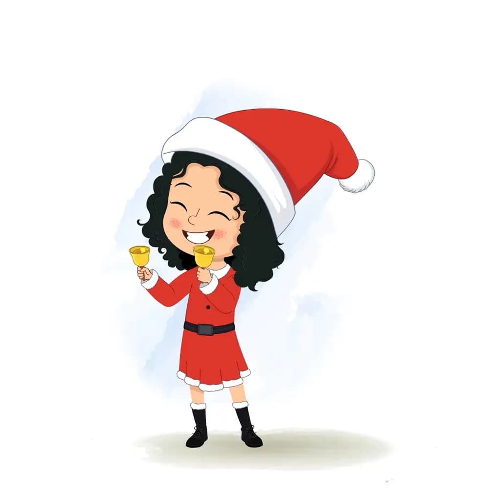 A christmas girl playing with bells animated cartoon character aka tina