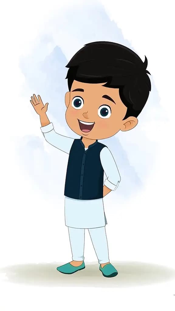 An Indian boy saying hello animated cartoon character aka rohan
