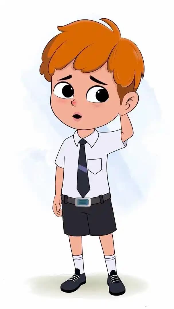 A confused school animated cartoon character aka leo 3/4