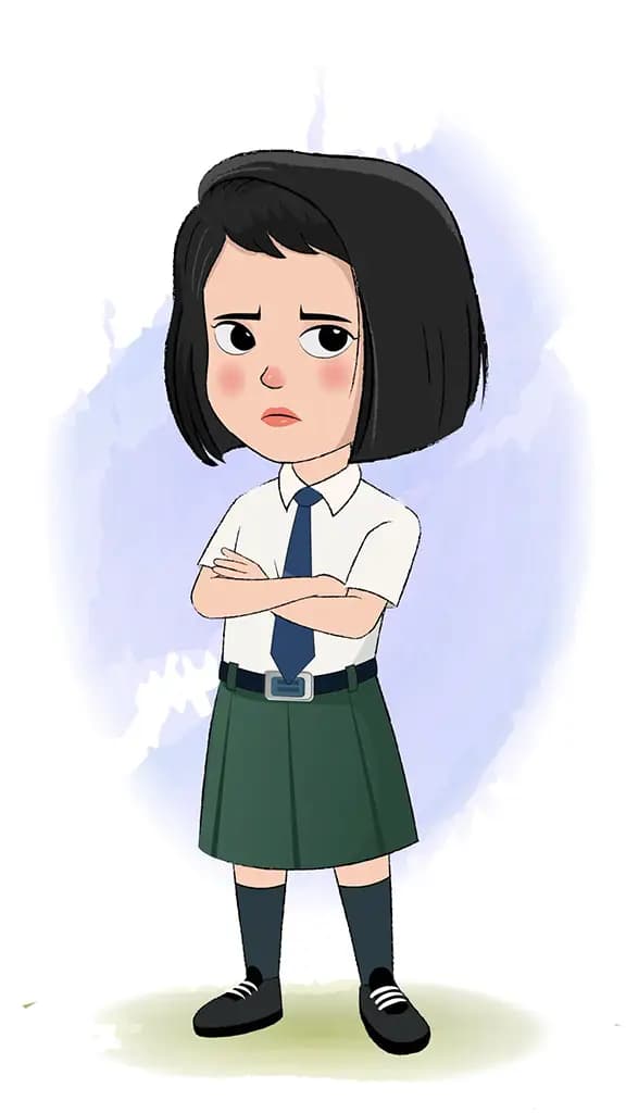 A sad school girl animated cartoon character aka anaya 3/4