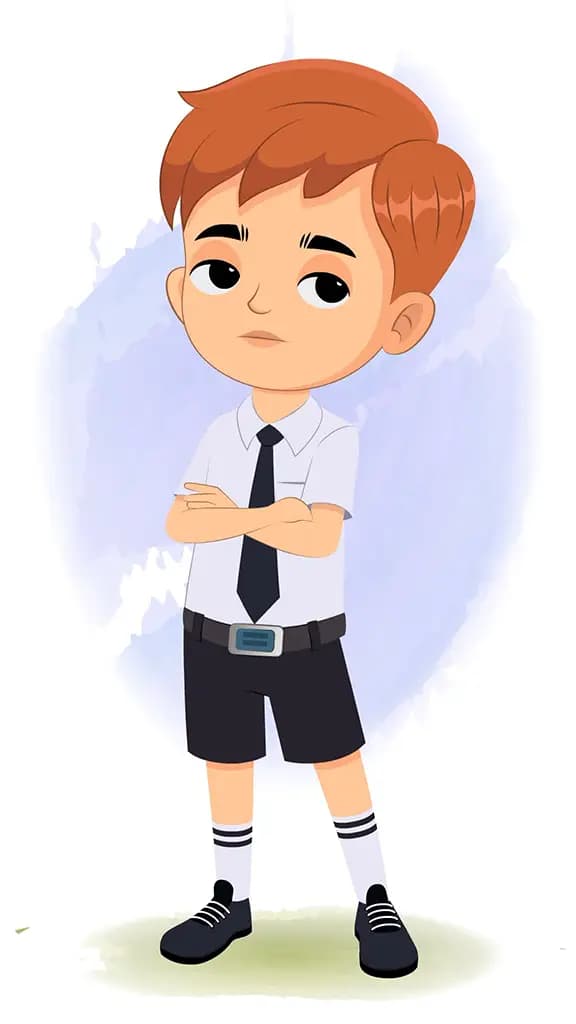 A little annoyed boy animated cartoon character aka roman 3/4