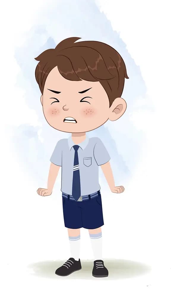A cute little angry school boy animated cartoon character aka patrick 3/4