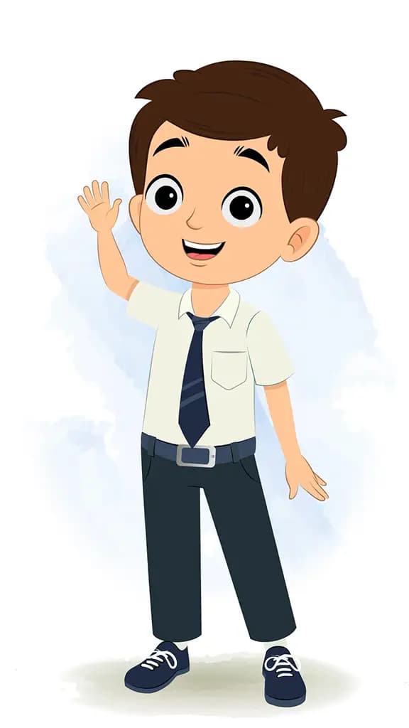 A little school boy saying hello animated cartoon character aka bittu