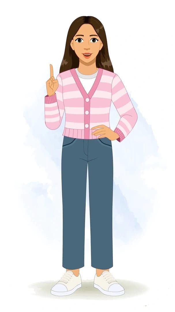 A pretty woman in pink sweater talking animated character cartoon vector AKA Senorita