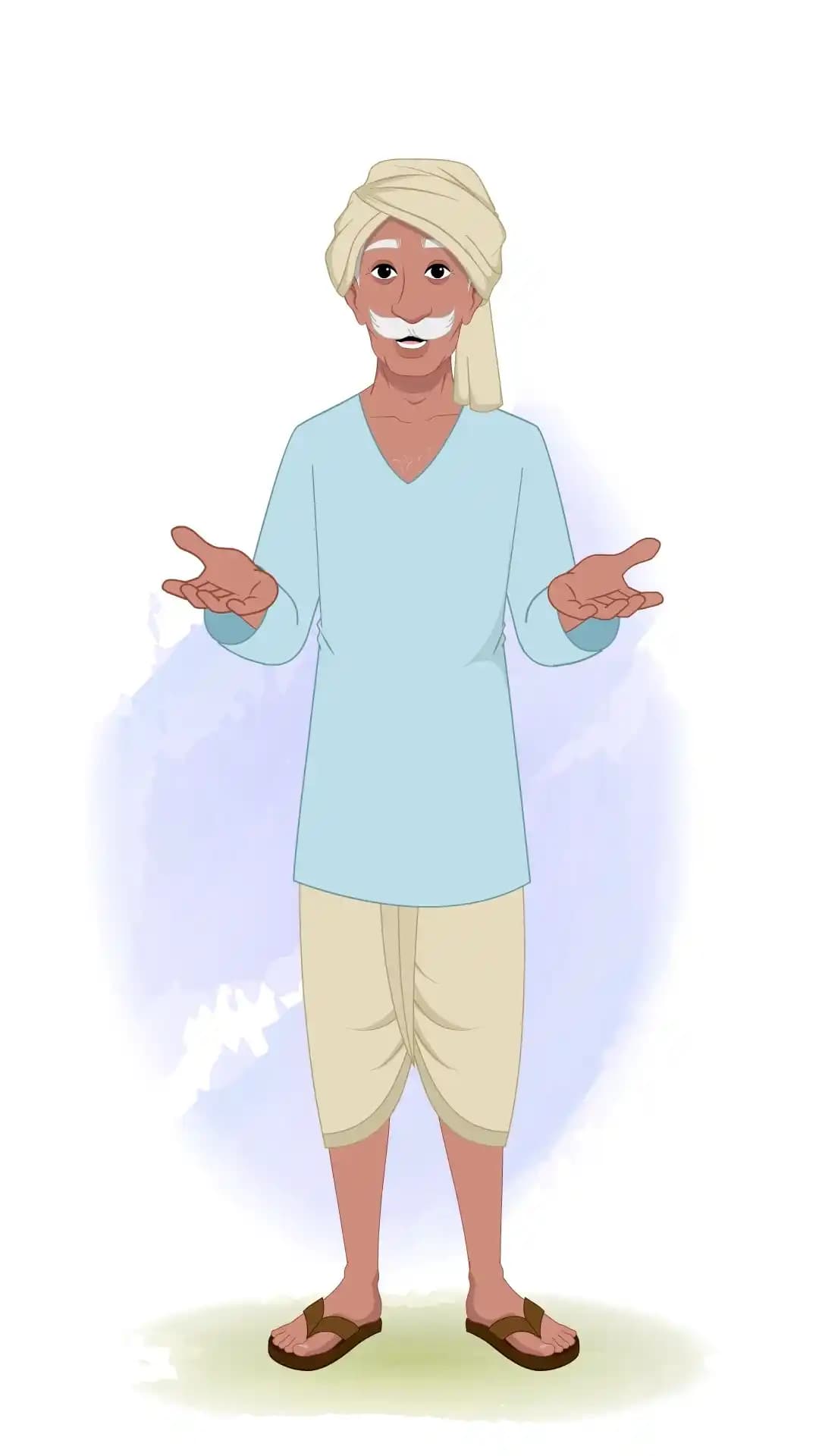An Indian Old Poor Man Front Talk Animated Vector Cartoon Character AKA Ram prasad