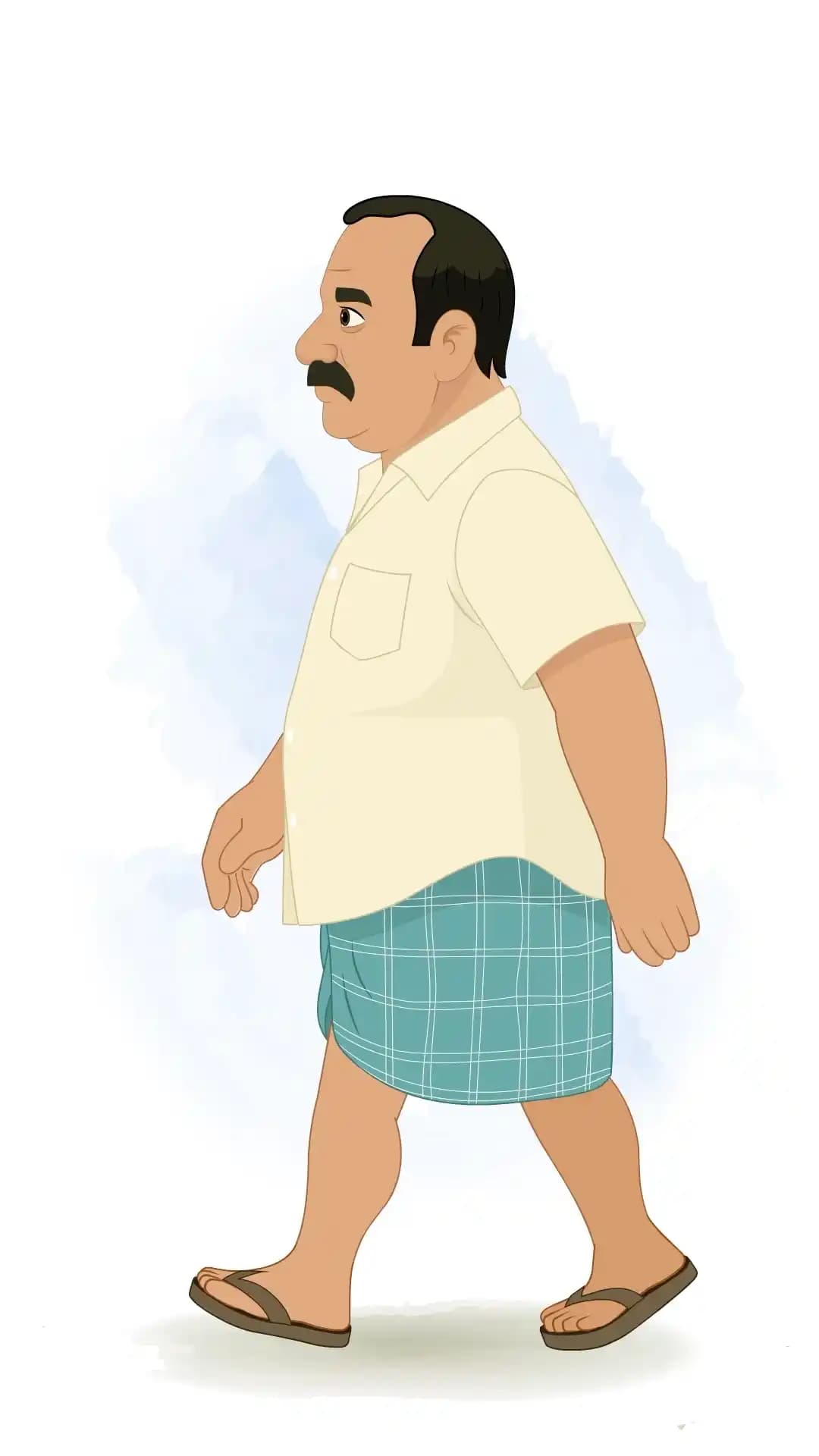 An Indian Man Side Walk Animated Vector Cartoon Character AKA Himmat singh