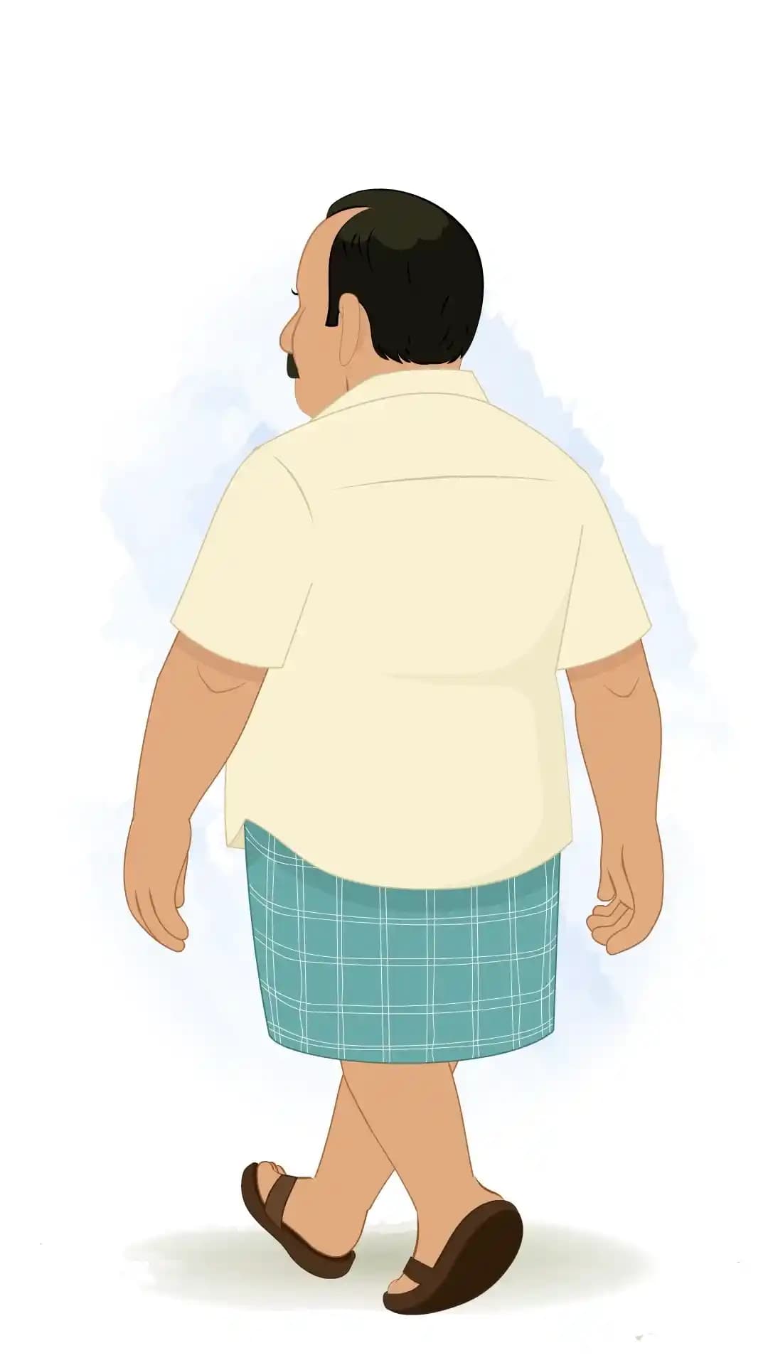 An Indian Man Back Third Walk Animated Vector Cartoon Character AKA Himmat Singh