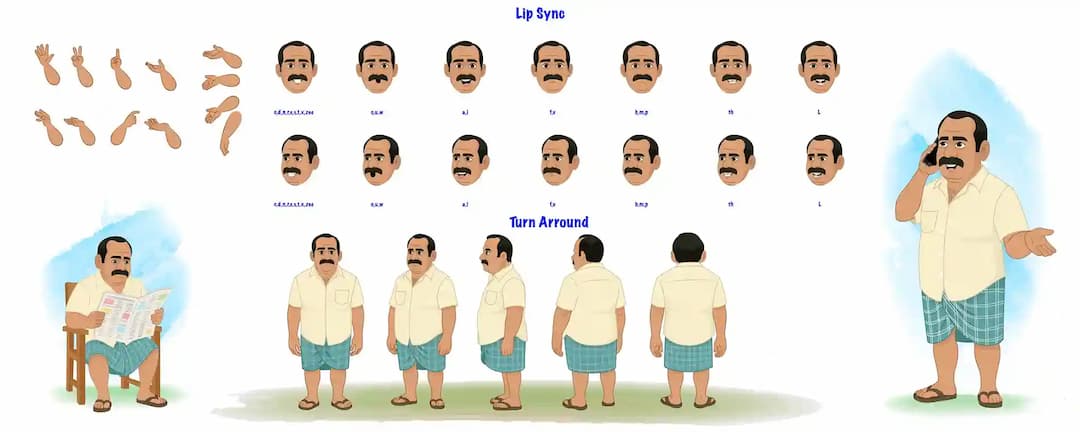 An Indian Man in Lungi Animated Vector Cartoon Character AKA Himmat Singh