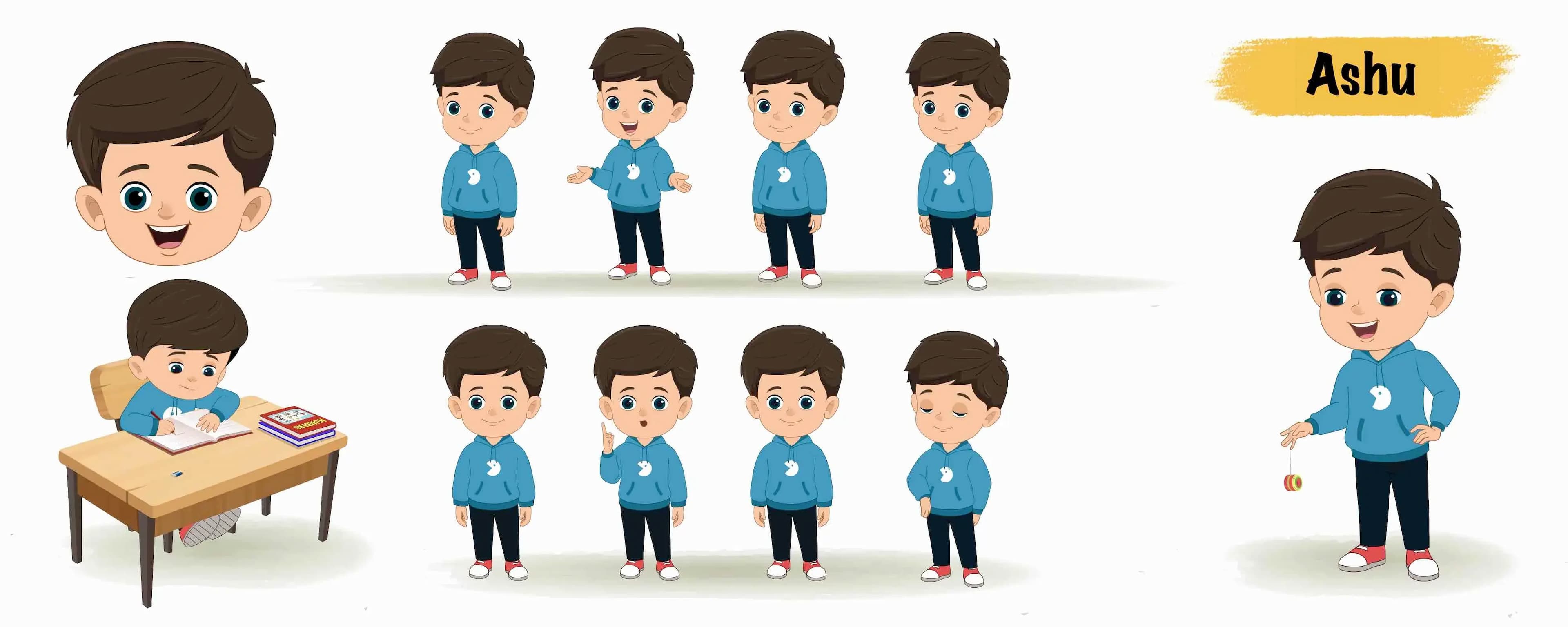 A little Indian boy animated vector cartoon character modal sheet AKA Ashu