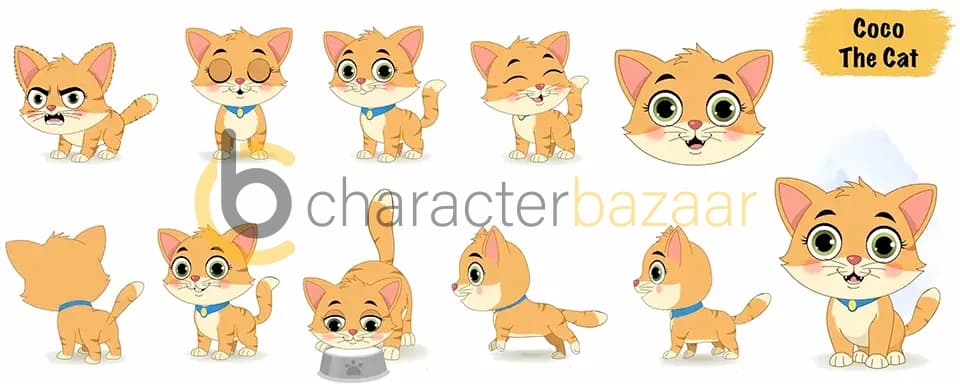 A cat animated vector cartoon character model sheet AKA Coco The Kitten