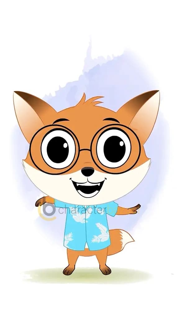 A cute little fox dancing animated cartoon character aka blaze the fox cub