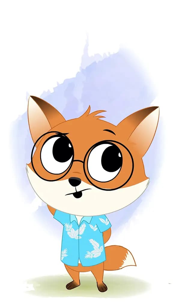 A confused cute little fox animated cartoon character aka blaze the fox cub 3/4
