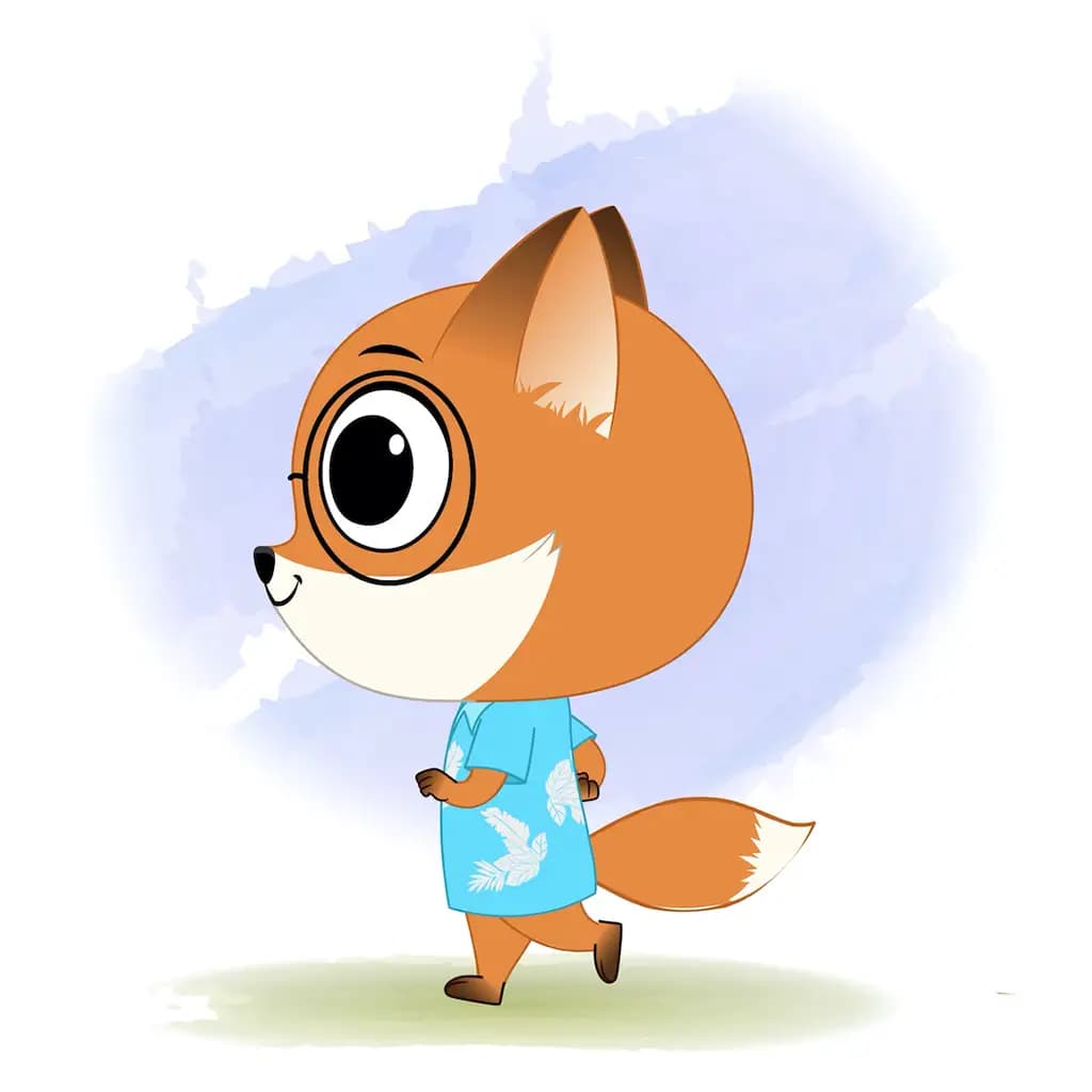 A cute little fox running fast side view animated cartoon character aka blaze the fox