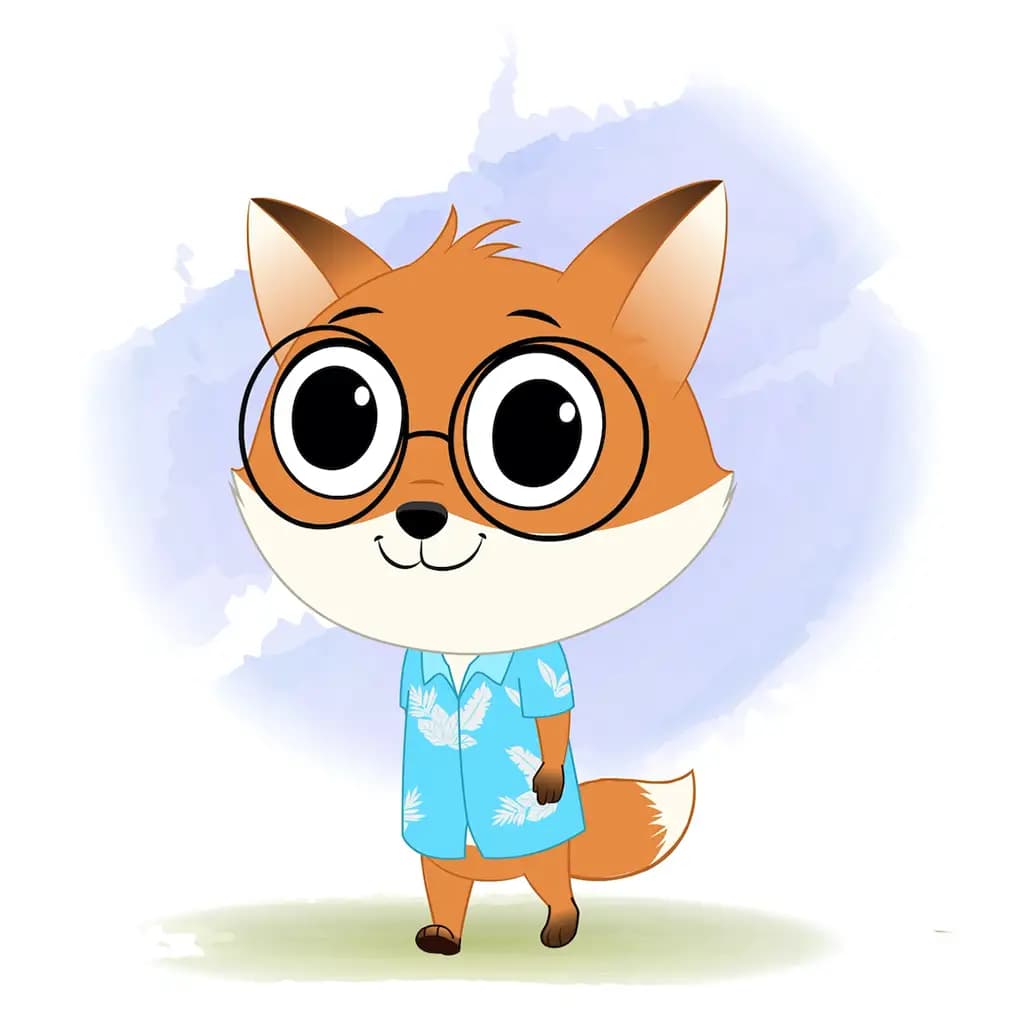 A cute little fox 3/4 front view/three quarter view walking animated cartoon character aka blaze the fox cub 3/4