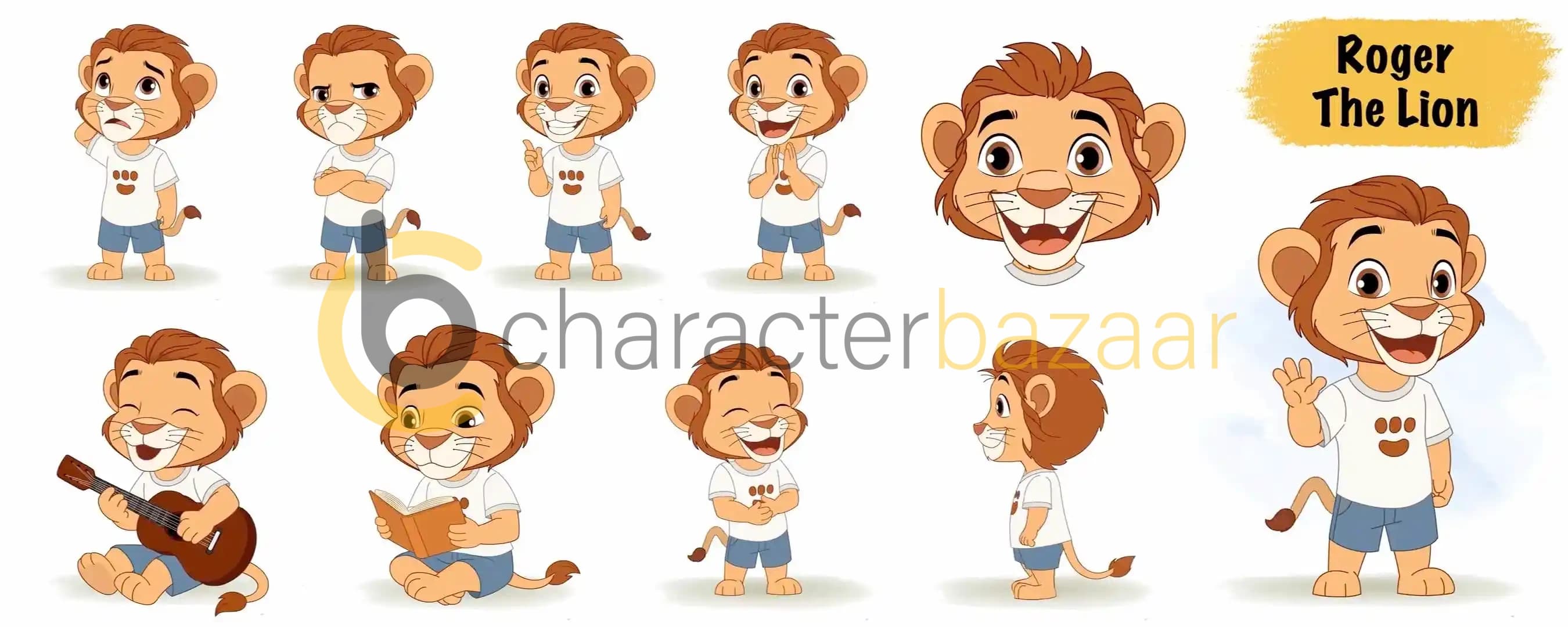 2d Animated baby lion vector cartoon character model sheet AKA Roger The Lion