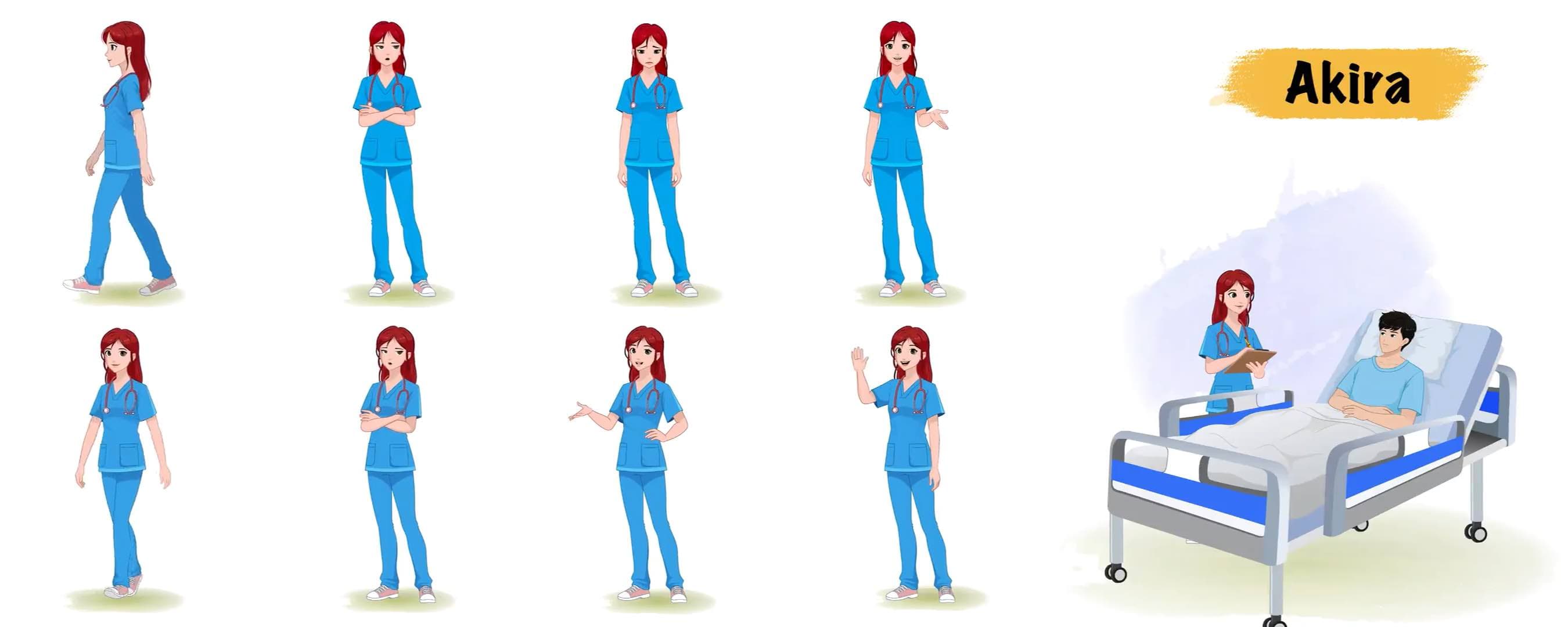 Female doctor model sheet animated vector cartoon character