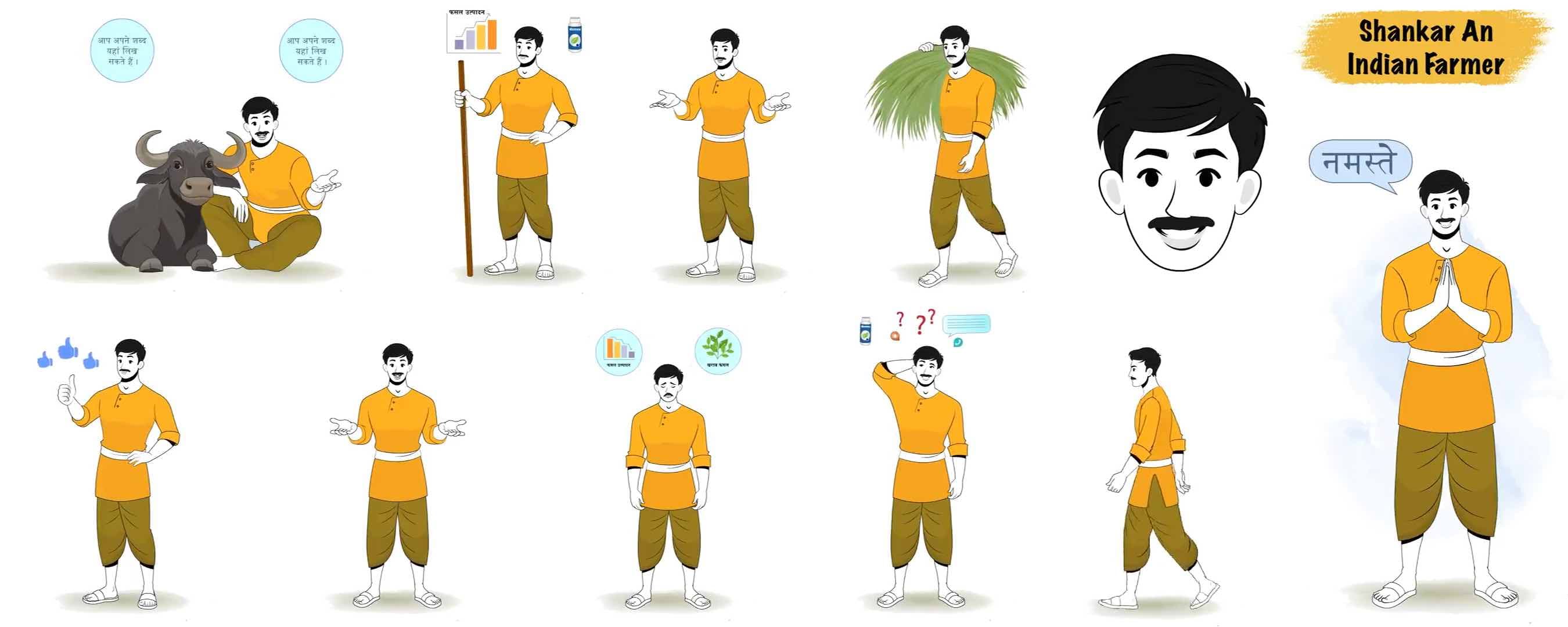 Cartoon village man 2d character animated model sheet AKA Shankar