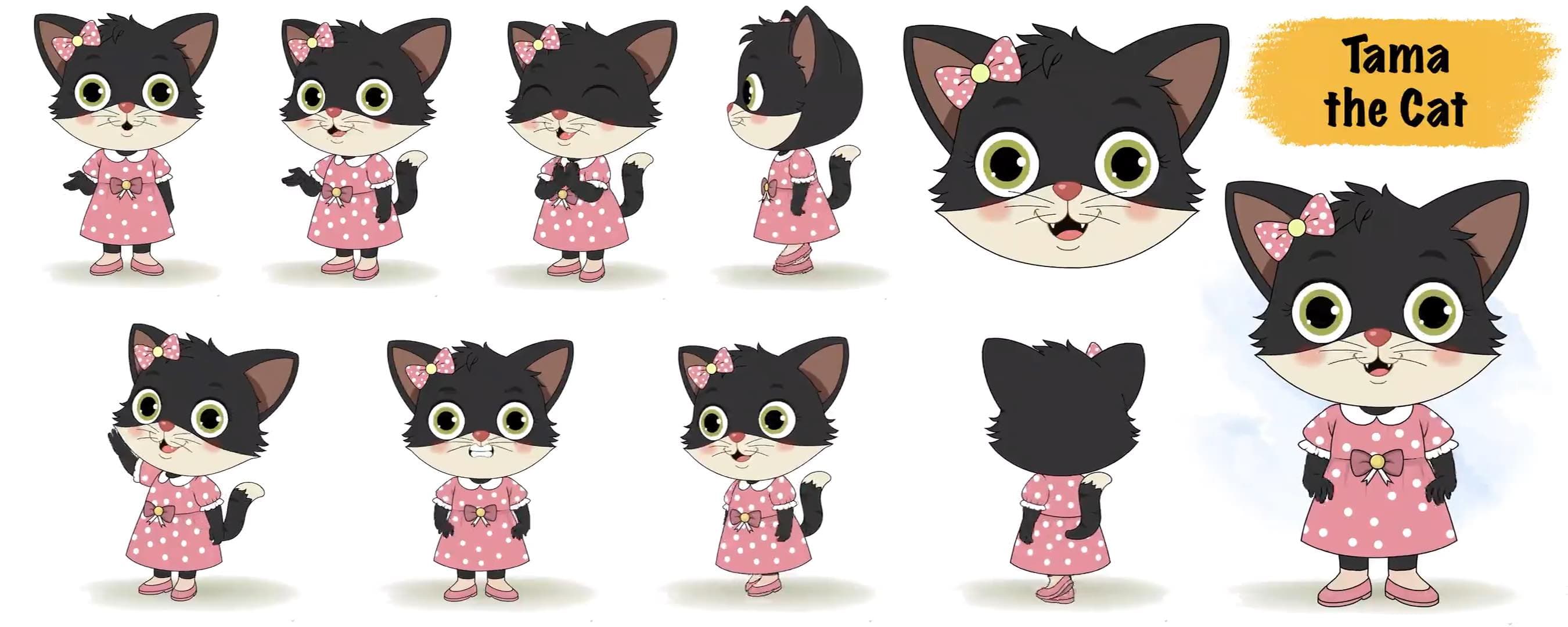 Animated cartoon cat vector character modelsheet AKA Tama The Cat